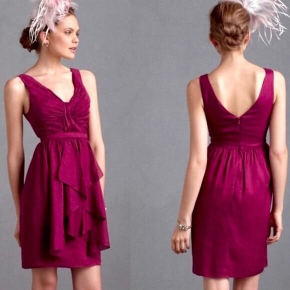 BHLDN Anthropologie Vivacity Fuschia Fit and Flare Deep V Sleeveless Mini Dress - Picture 1 of 14